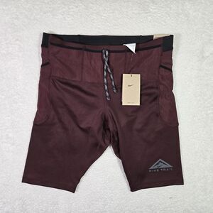 NIKE Trail Lava Loops Mens Large Lined Running 1/2 Length Tights Shorts Maroon L